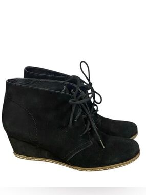 Franco Sarto Black Leather Wedge Heel Chukka Ankle Boot Sz 6.5